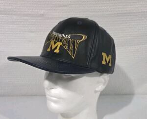 Vintage Michigan Wolverines Black Snapback Hat 90s Modern OSFA NCAA Leather USA